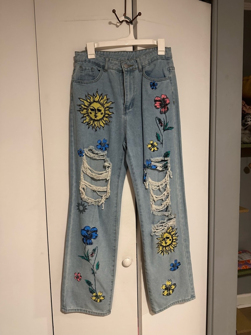SHEIN ICON Floral High Waist Straight Leg Jeans NWOT - Picture 6 of 10